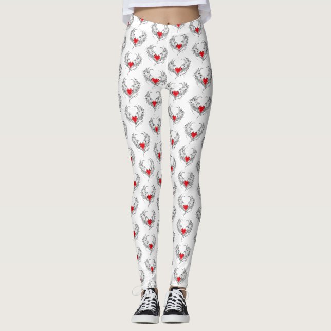 Röd ängelhjärta med vingar leggings (Framsida)
