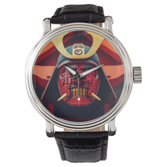 Röd anime-samurajmask armbandsur (Framsida)