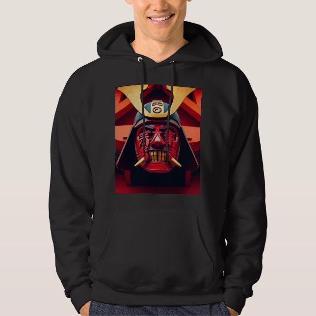 Röd anime-samurajmask hoodie (Framsida)