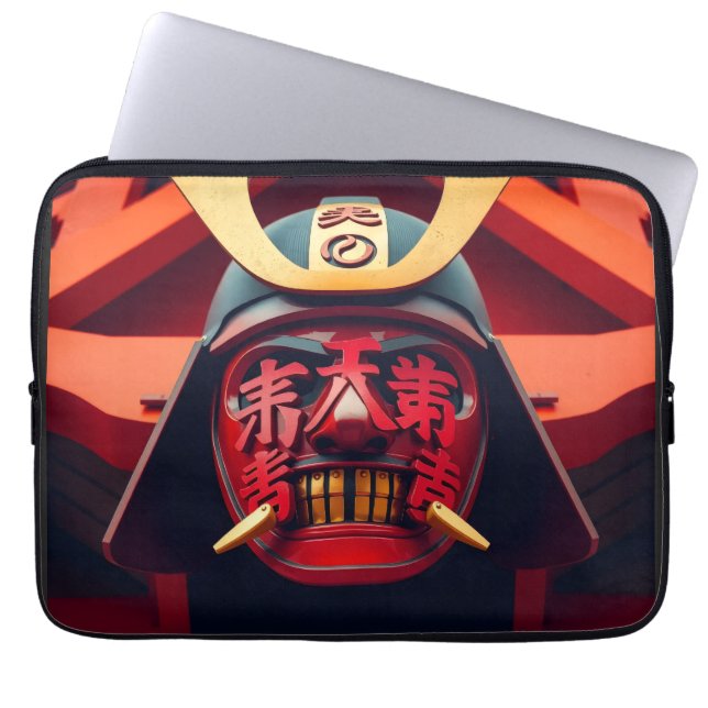 Röd anime-samurajmask laptop fodral (Framsidan)
