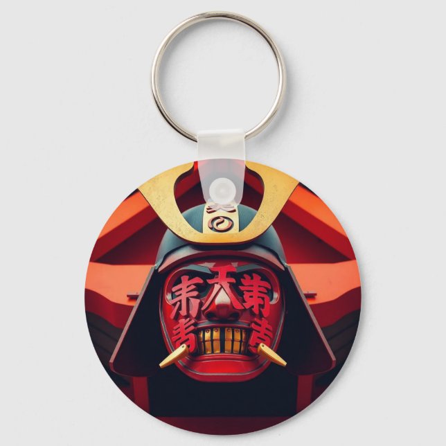 Röd anime-samurajmask nyckelring (Framsida)
