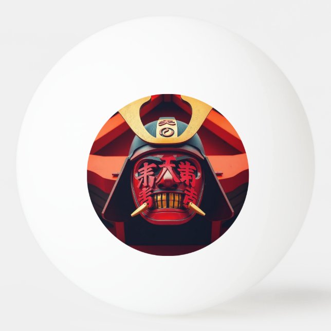 Röd anime-samurajmask pingisboll (Framsidan)