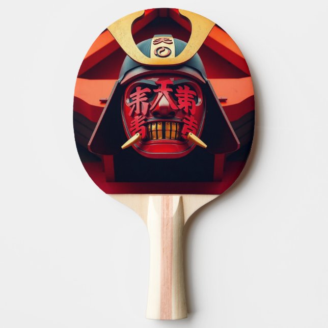 Röd anime-samurajmask pingisracket (Framsidan)