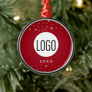 Röd Anpassningsbar år Din Logotyp här Guld-konfett Julgransprydnad Metall