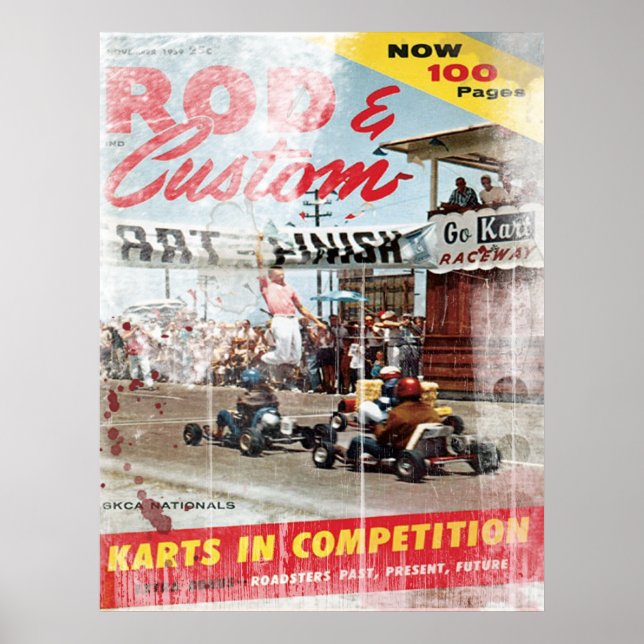 Rod & Anpassningsbar, Karts in Competition Print Poster (Framsidan)
