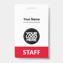 Röd Anställds namn Företagets logotyp Personal tag
