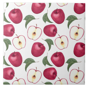 Röd äppelfrukt och äppeläpple-Löv Kakelplatta