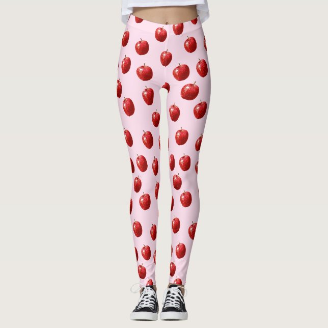 Röd äppelvattenfärg Mönster slips Leggings (Framsida)