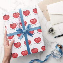 Röd äppelvattens färg illustration med monogram presentpapper