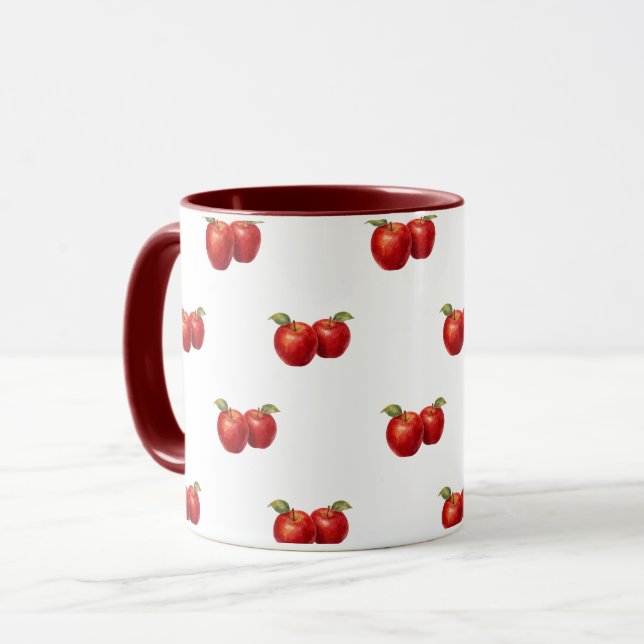 Röd Apple Mönster Kaffekopp | Bondgårdsfrukt Kopp (Framsida vänster)