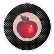 Röd äpplevit på svart polka dots