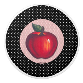 Röd äpplevit på svart polka dots knopp