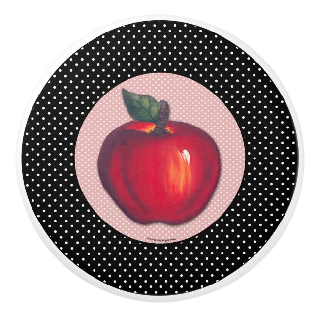 Röd äpplevit på svart polka dots knopp (Framsidan)