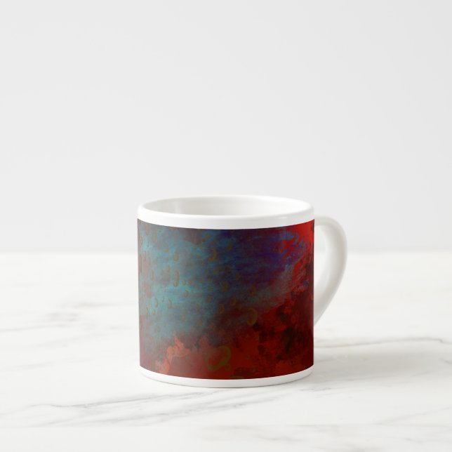 Röd, Aqua & Guld Grunge Digital Abstrakt Konst Espressomugg (Framsida höger)