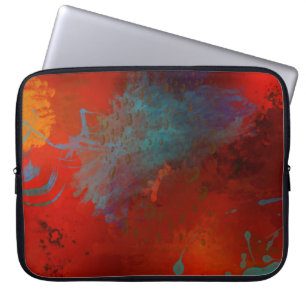 Röd, Aqua & Guld Grunge Digital Abstrakt Konst Laptop Fodral