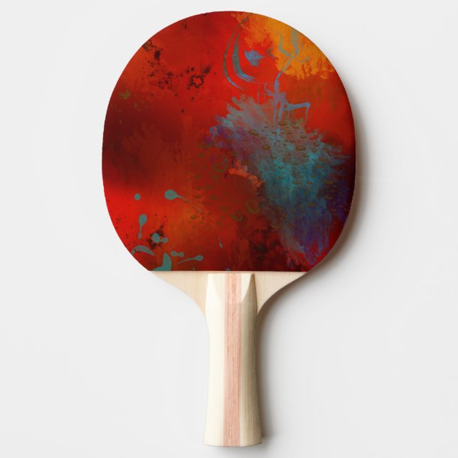 Röd, Aqua & Guld Grunge Digital Abstrakt Konst Pingisracket (Framsidan)