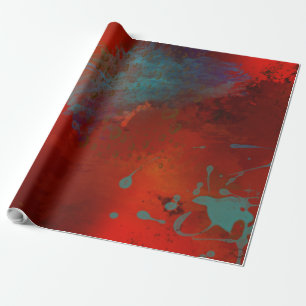 Röd, Aqua & Guld Grunge Digital Abstrakt Konst Presentpapper