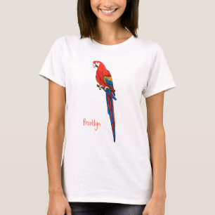 Röd ara papegoja tecknad illustration t shirt