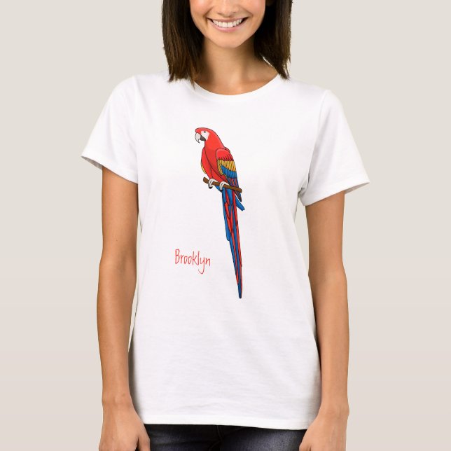 Röd ara papegoja tecknad illustration  t shirt (Framsida)