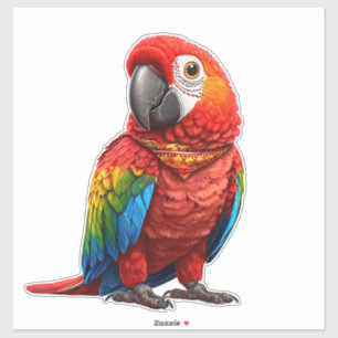 🦜 Röd Arara Sticker Tropisk Fågel Presentidé Klistermärken