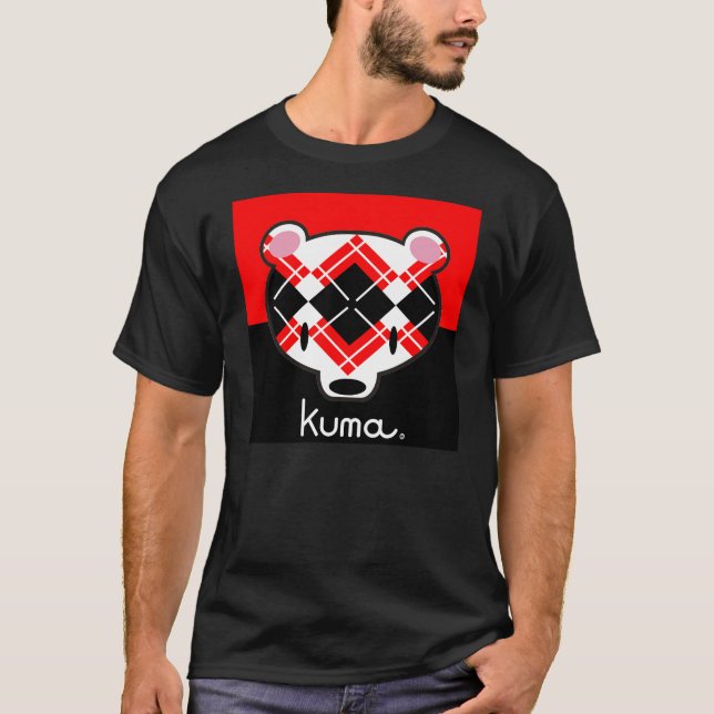 röd argyle Kuma-chan för svart n T-shirt (Framsida)