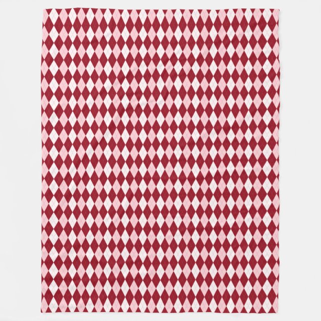 Röd Argyle Mörkröd Rosa Liten Diamantform Fleecefilt (Framsidan)