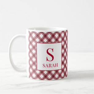 Röd Argyle-rutig monogramnamn Kaffemugg