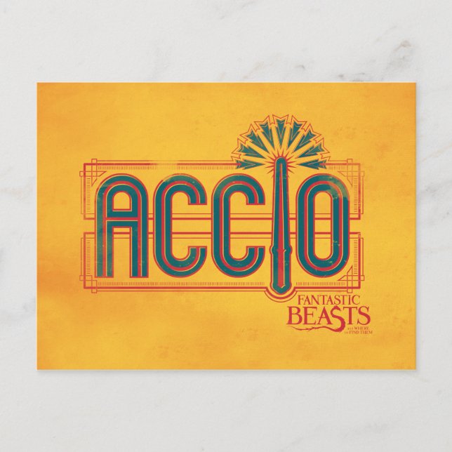 Röd Art Deco ACCIO™-trollformelgrafik Vykort (Framsida)