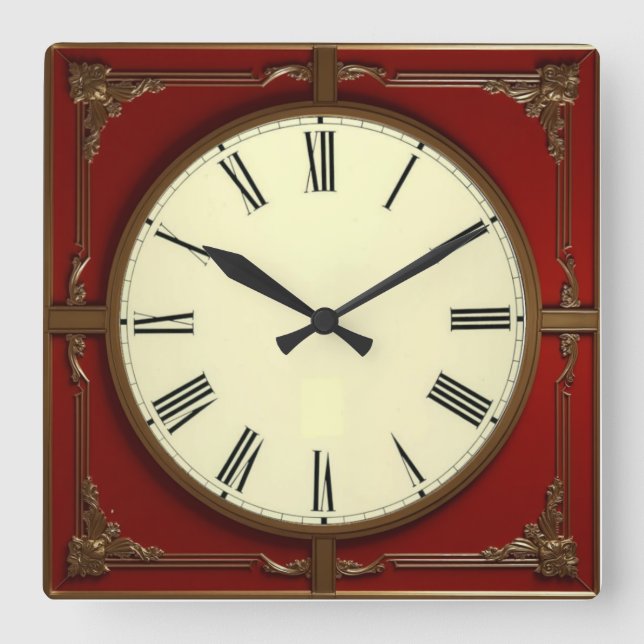 Röd Art Deco Fyrkantig Klocka (Framsida)