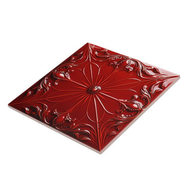 Röd Art Deco  Kakelplatta (Sidan)