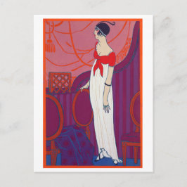 Röd Art Deco modeillustration av George Barbier Vykort
