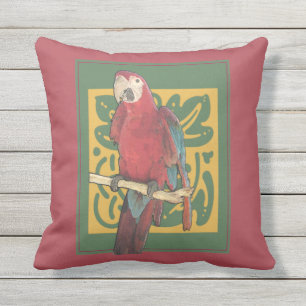 Röd art nouveaupapegoja utomhuskudde
