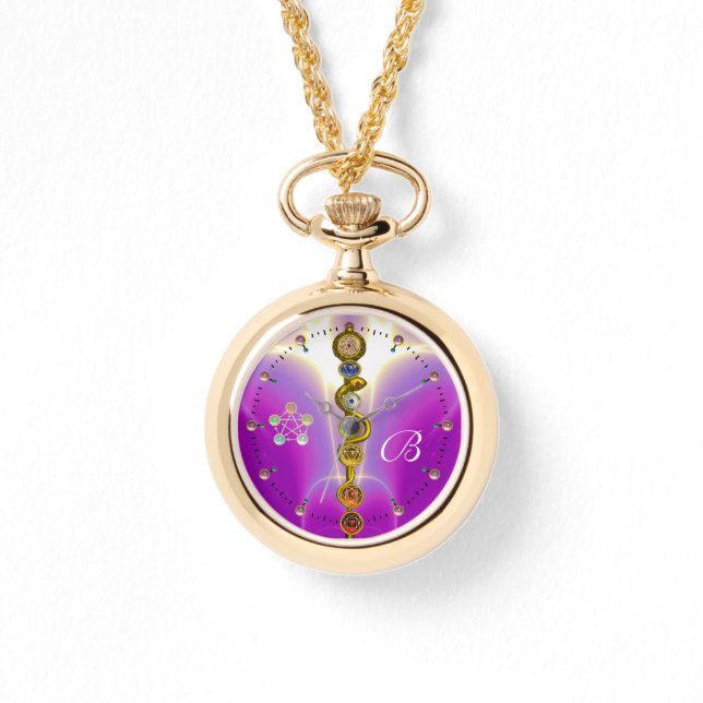 ROD ASCLEPIUS 7 CHAKRAS,YOGA,ANDLIG ENERGY Rosa Armbandsur (Framsida)