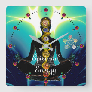 ROD ASCLEPIUS 7 CHAKRAS,YOGA LOTUS POSE Blue Fyrkantig Klocka