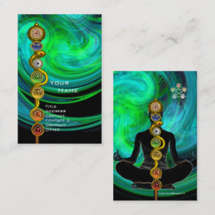 ROD ASCLEPIUS,7 CHAKRAS YOGA LOTUS POSE Blue Grönt Visitkort