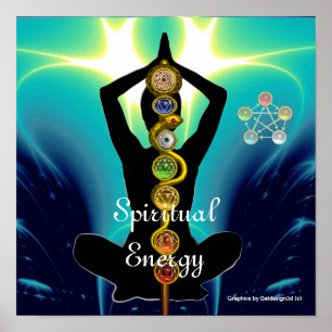 ROD ASCLEPIUS 7 CHAKRAS,YOGA LOTUS POSE Blue Poster