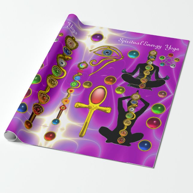 ROD ASCLEPIUS,7 CHAKRAS YOGA LOTUS POSE ,Horus Öga Presentpapper (Utrullad)