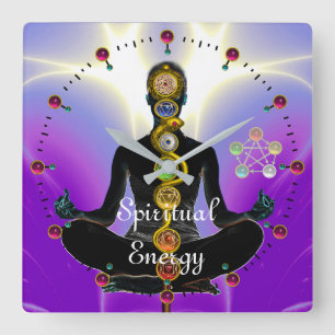 ROD ASCLEPIUS 7 CHAKRAS,YOGA LOTUS POSE Lila Fyrkantig Klocka