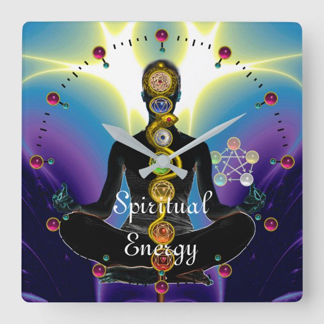 ROD ASCLEPIUS 7 CHAKRAS,YOGA LOTUS POSE Lila Fyrkantig Klocka (Framsida)