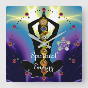 ROD ASCLEPIUS 7 CHAKRAS,YOGA LOTUS POSE Lila Fyrkantig Klocka
