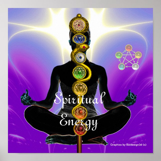 ROD ASCLEPIUS 7 CHAKRAS,YOGA LOTUS POSE Lila Poster (Framsidan)