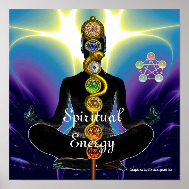 ROD ASCLEPIUS 7 CHAKRAS,YOGA LOTUS POSE Lila Poster (Framsidan)