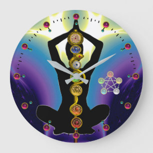 ROD ASCLEPIUS 7 CHAKRAS,YOGA LOTUS POSE Lila Stor Klocka