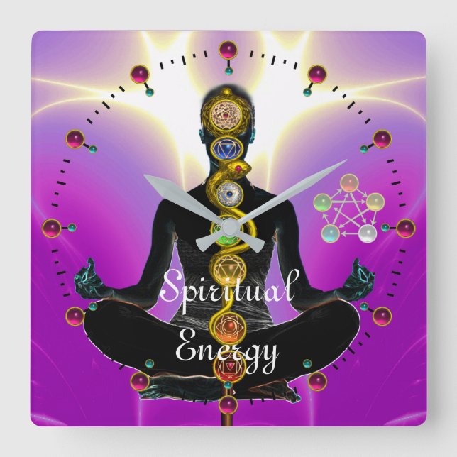 ROD ASCLEPIUS 7 CHAKRAS,YOGA LOTUS POSE Rosa Fyrkantig Klocka (Framsida)