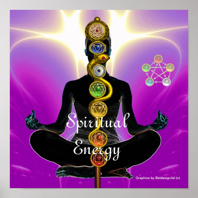 ROD ASCLEPIUS 7 CHAKRAS,YOGA LOTUS POSE Rosa Poster (Framsidan)