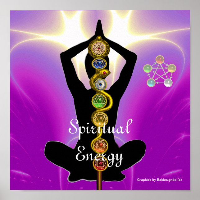 ROD ASCLEPIUS 7 CHAKRAS,YOGA LOTUS POSE Rosa Poster (Framsidan)