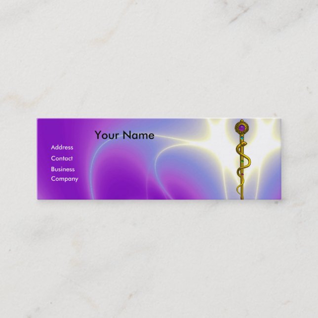 ROD ASCLEPIUS MEDICINSK LÄKNING Monogram Violett Mini Visitkort (Framsida)