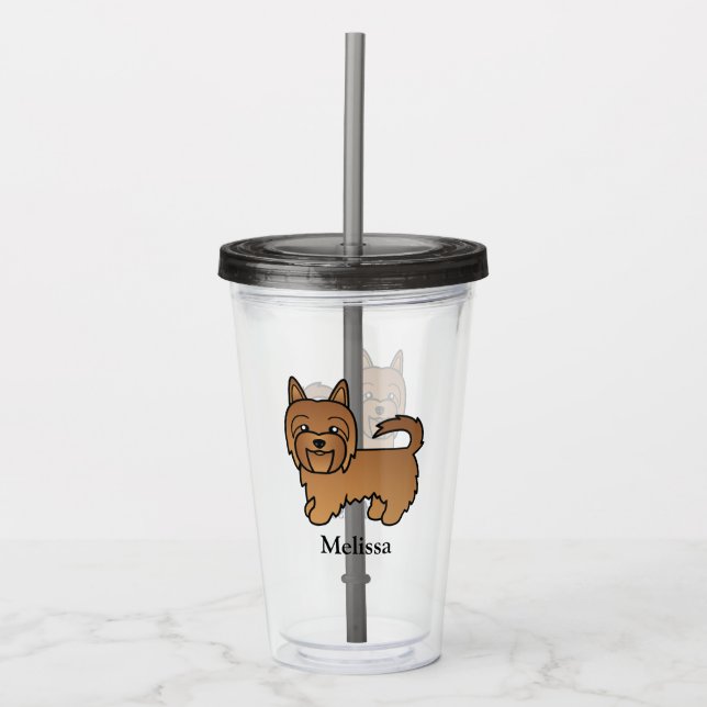 Röd australisk terrier tecknad hund & namn take away mugg (Framsida)