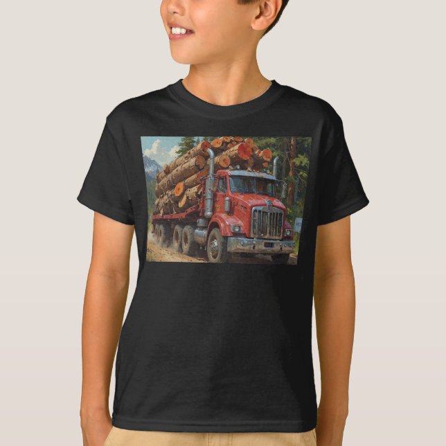 Röd avverkning Lastbil i bergen T Shirt (Framsida)