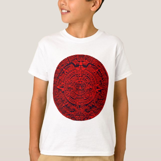 Röd Aztec kalender - T Shirt (Framsida)
